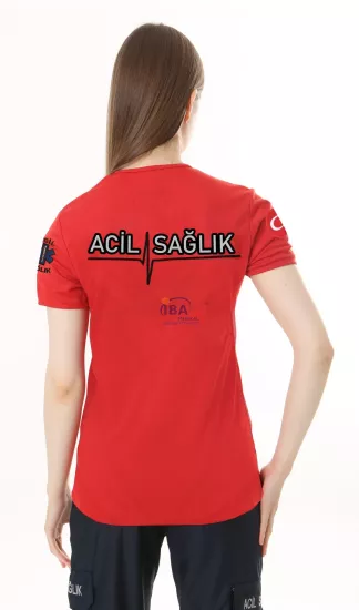 İ-SPORTİVE V Yaka Kısa Kol Acil Sağlık Spor T-Shirt - Kırmızı